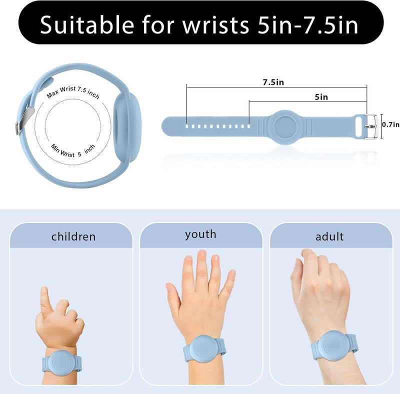 Foweroty for AirTag Bracelet for Kids, Waterproof Cute Print for Air tag Holder for Kids with Soft Silicone Full Coverage Anti-Lost Hidden for Airtag Wristband Accessories for Child, Gray Blue - Image 3